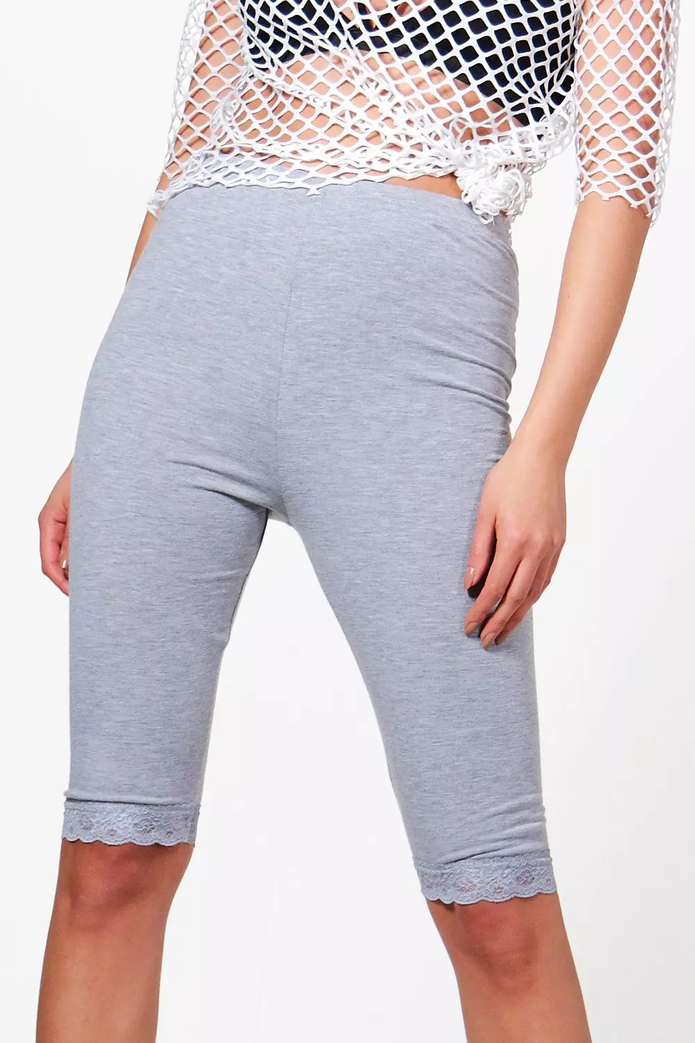 Knee length leggings with lace clearance trim