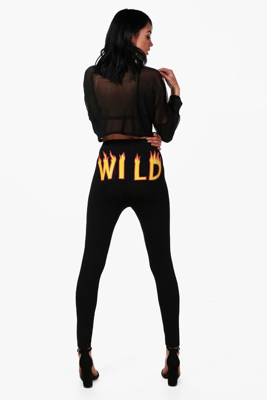 trixie legging con stampa wild in fiamme, Nero image number 1