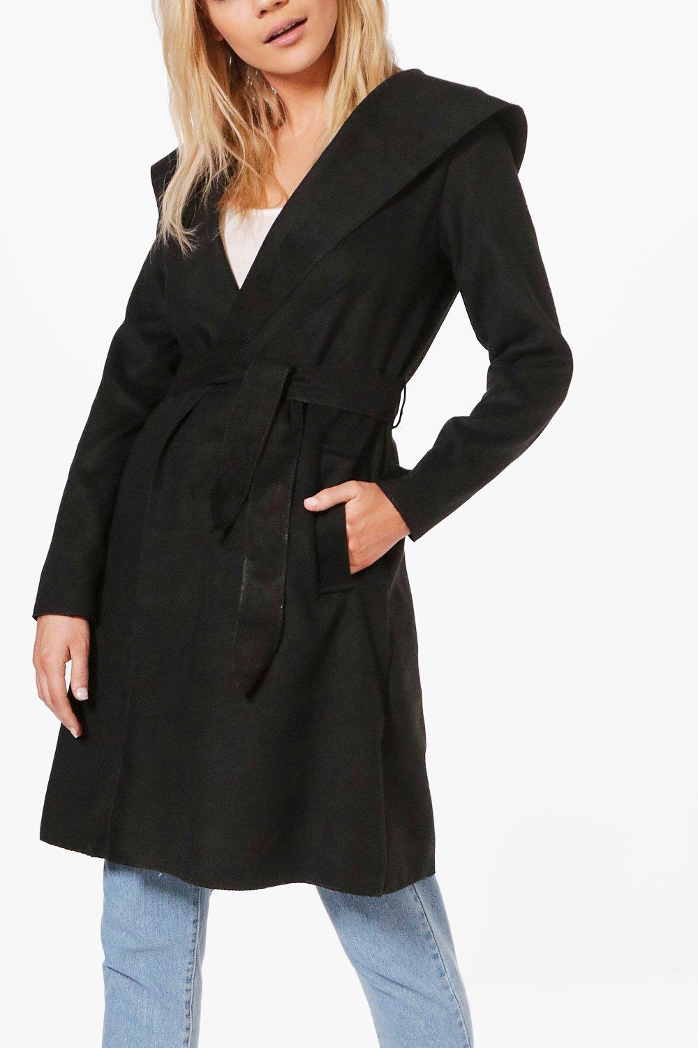 Hooded belted wool coat hotsell