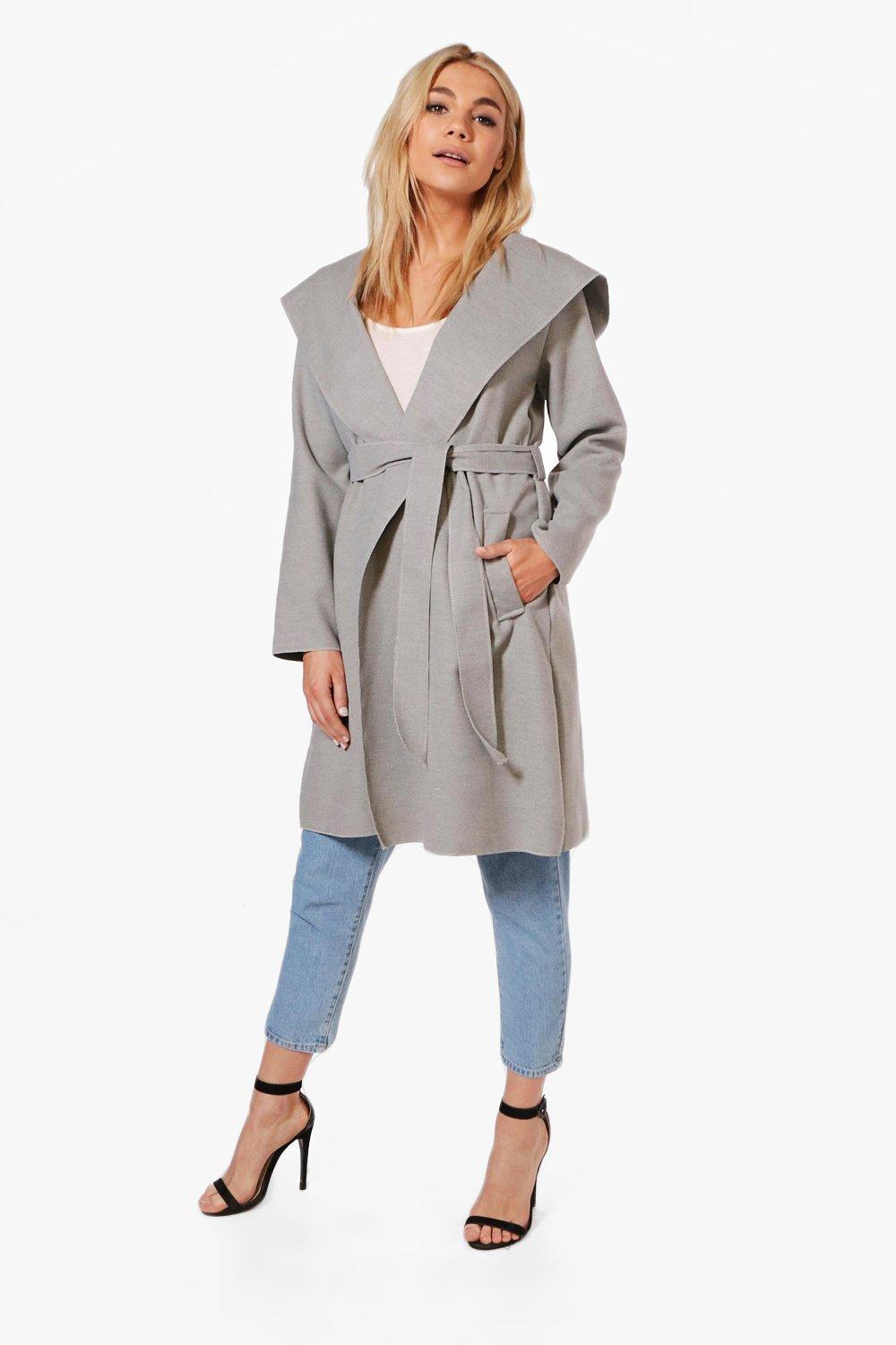 Hooded store belted coat