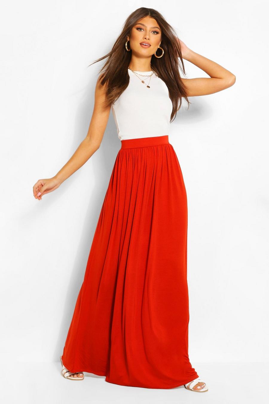 Copper Basic Floor Sweeping Jersey Knit Maxi Skirt image number 1