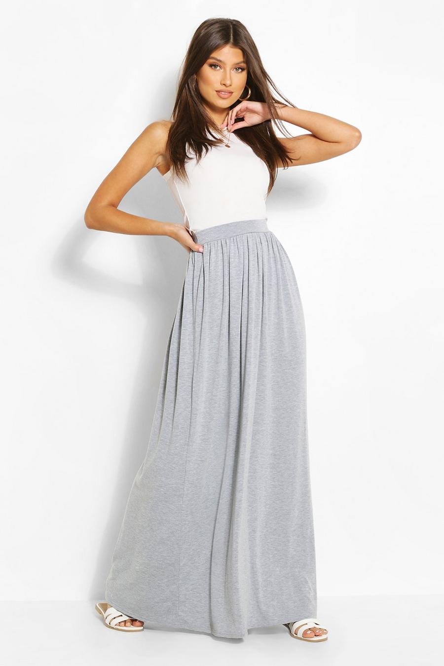 Grey marl Basic Floor Sweeping Jersey Knit Maxi Skirt image number 1