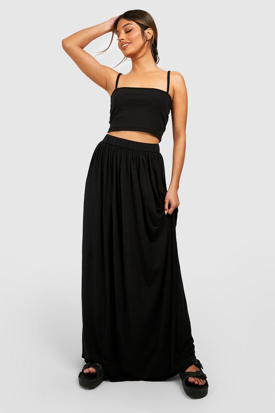 Black Basics High Waisted Jersey Maxi Skirt image number 1