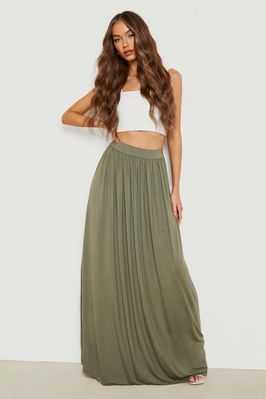 Olive green Basics High Waisted Jersey Maxi Skirt image number 1