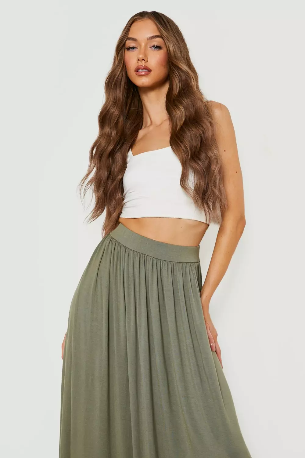 Olive Basics High Waisted Jersey Maxi Skirt alternative image