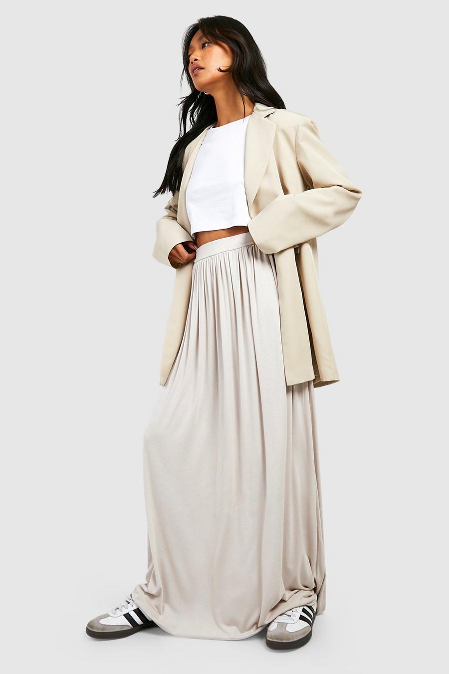 Sand beige Basics High Waisted Jersey Maxi Skirt image number 1