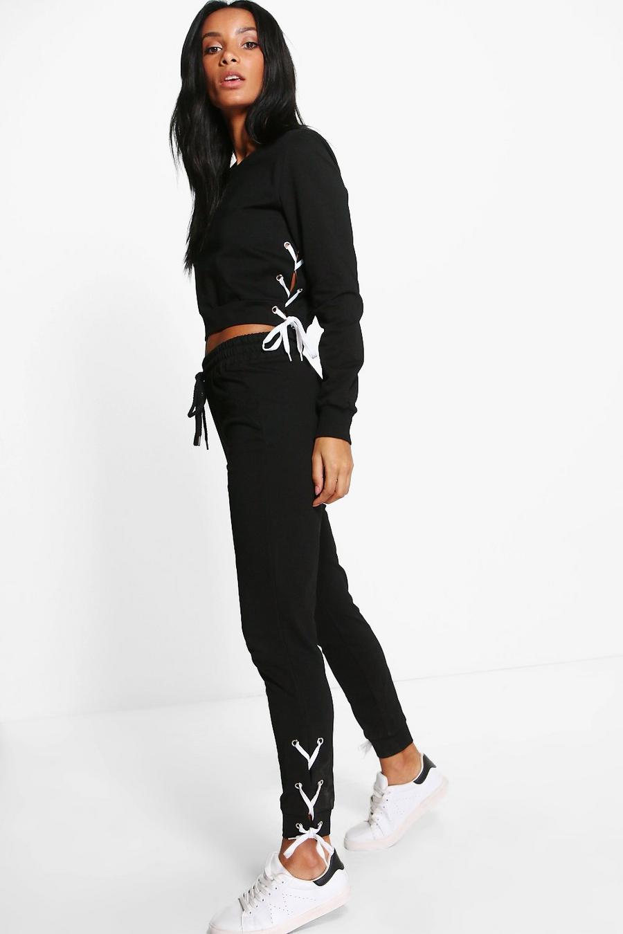 Black Aria Lace Up Sweat Jogger image number 1