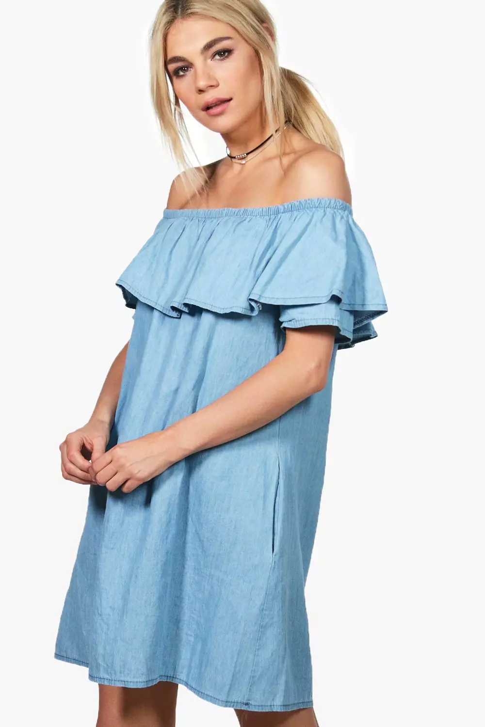 Off the outlet shoulder chambray dress