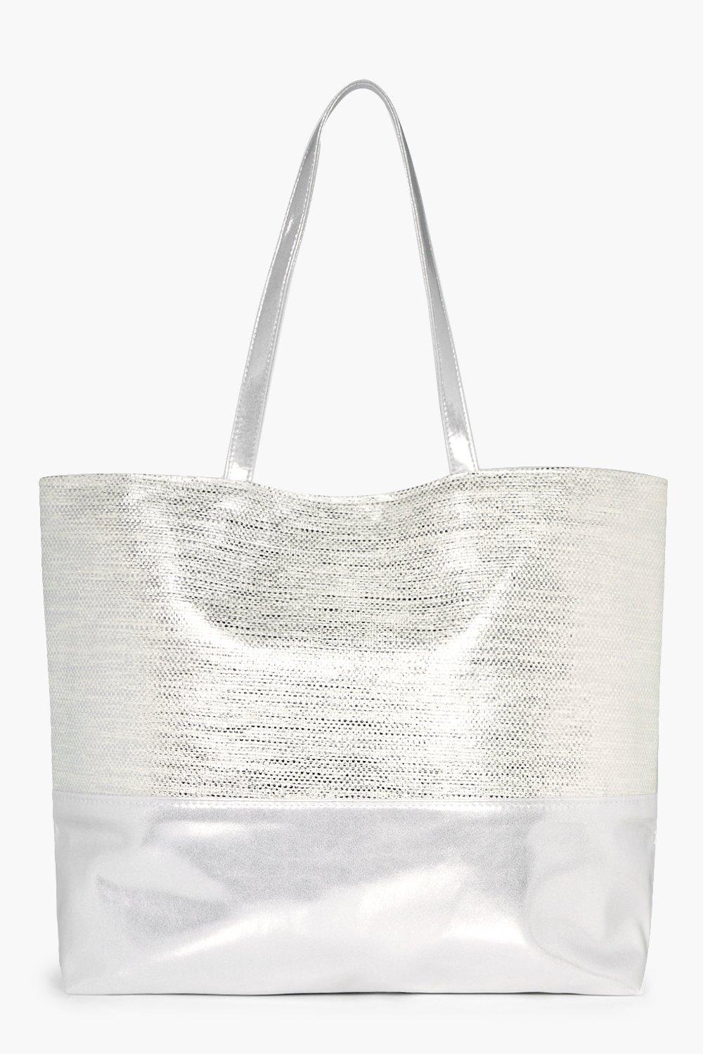 silver metallic beach bag