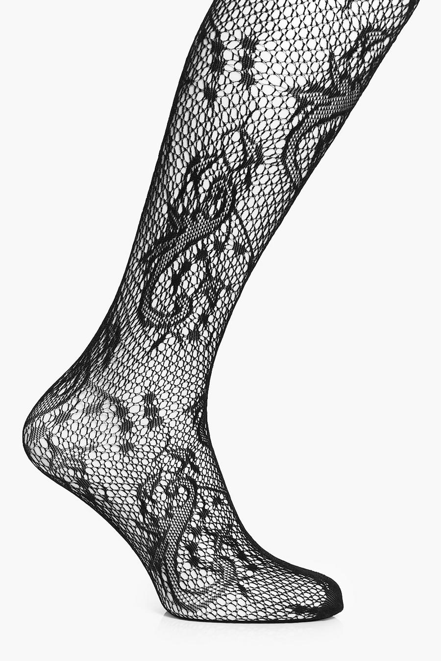 Black Sophia Patterned Fishnet Tights image number 1