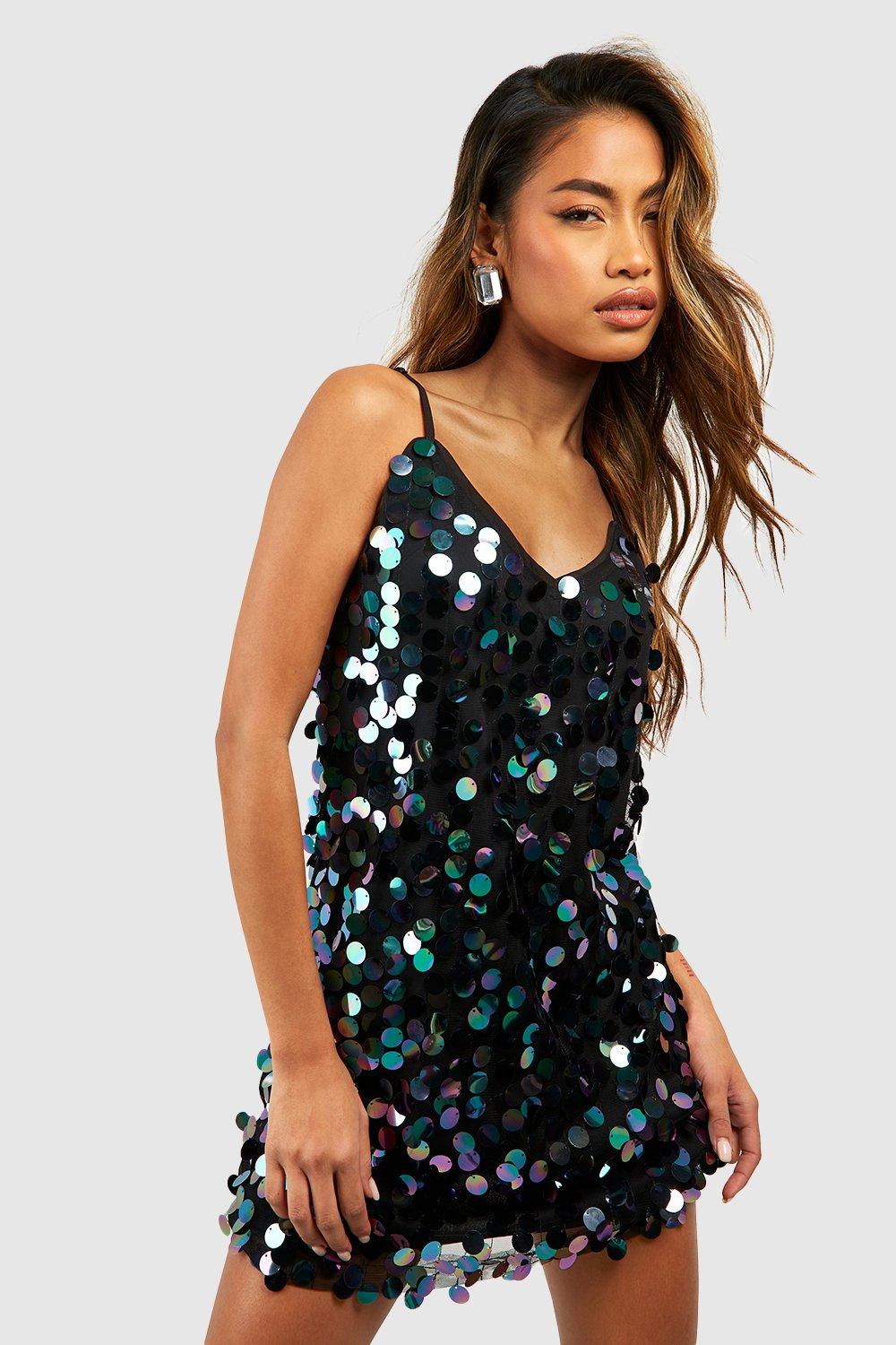 disc sequin slip dress
