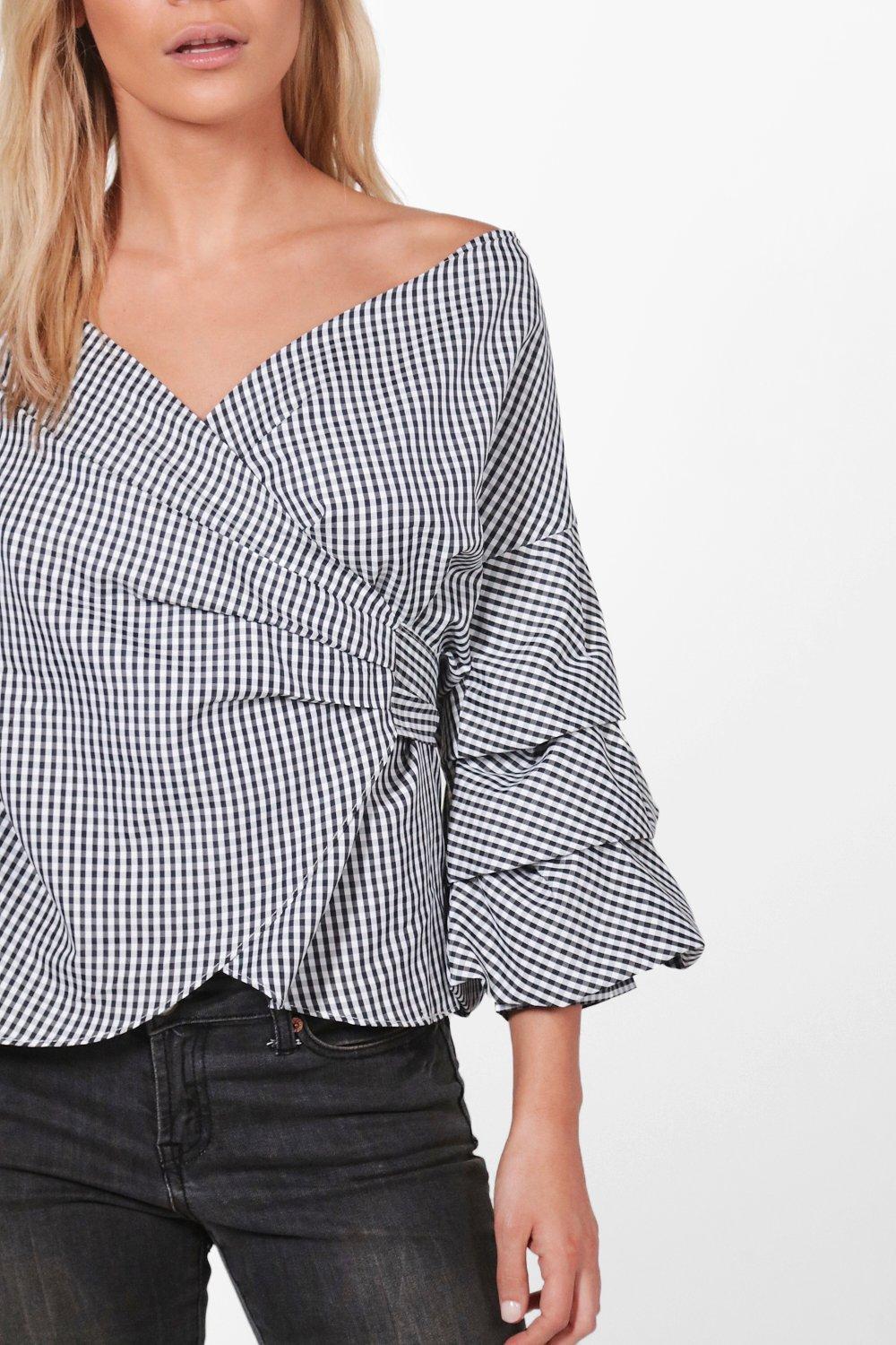 ruffle tiered sleeve wrap top