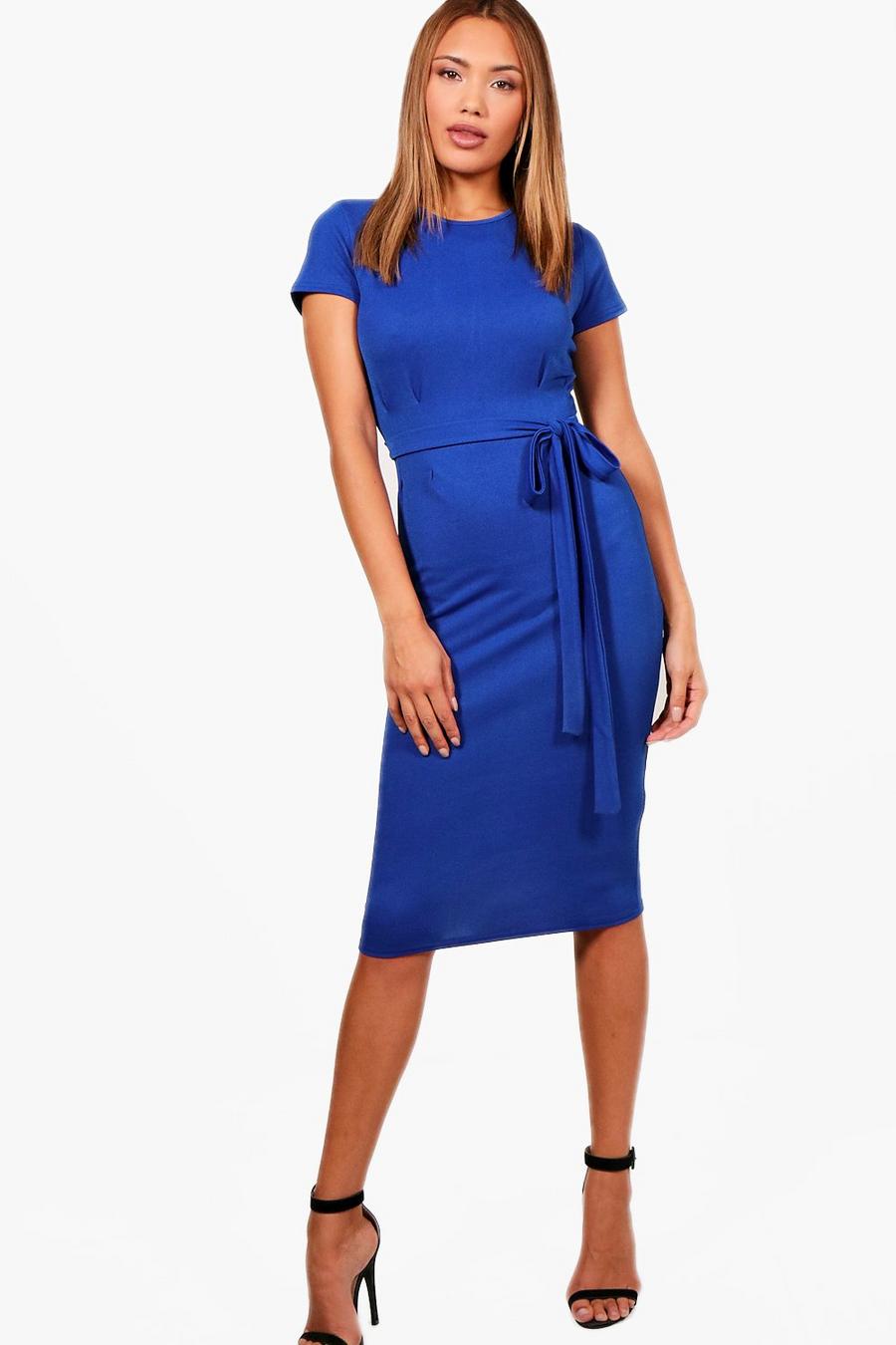 Cobalt blue Tie Waist Fitted Dress image number 1