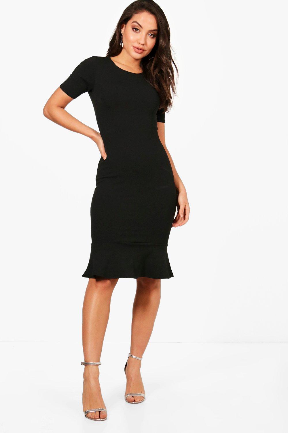 frill hem black dress