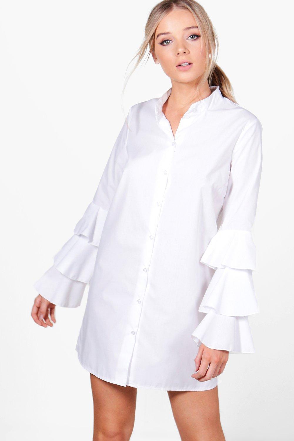 shirt dress with ruffle sleeves