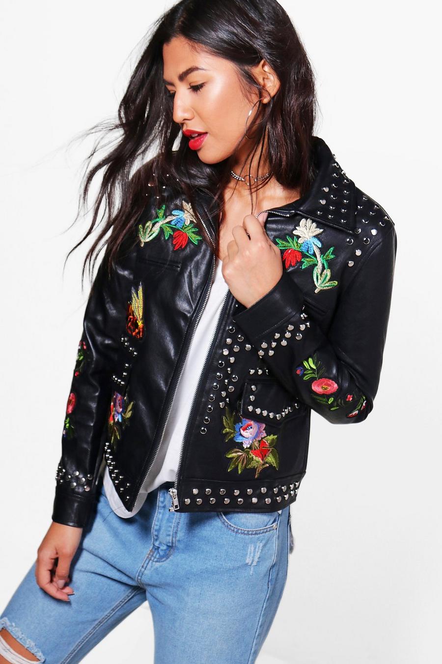 Grace Studded Embroidered Faux Leather Biker image number 1
