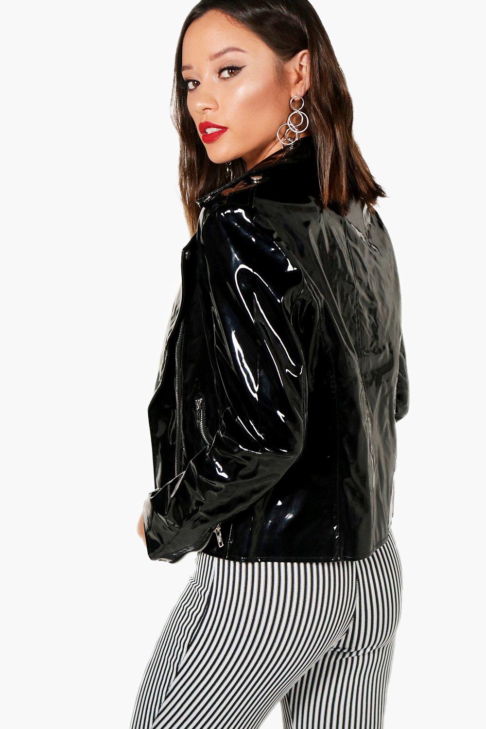 Black patent leather jacket clearance womens