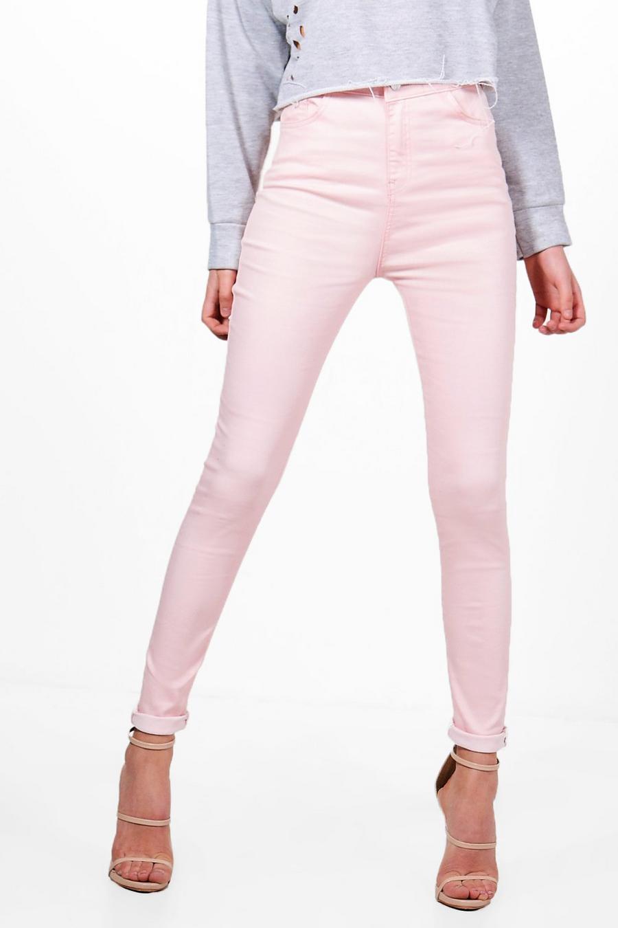 molly jeans skinny in denim pastello con 5 tasche, Cipria image number 1