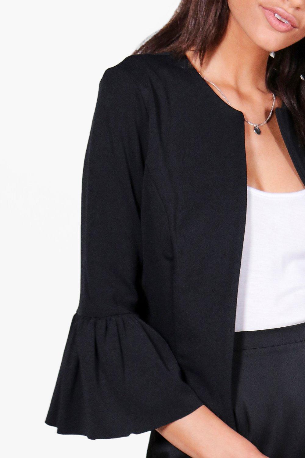 Ruffle Sleeve Collarless Blazer boohoo