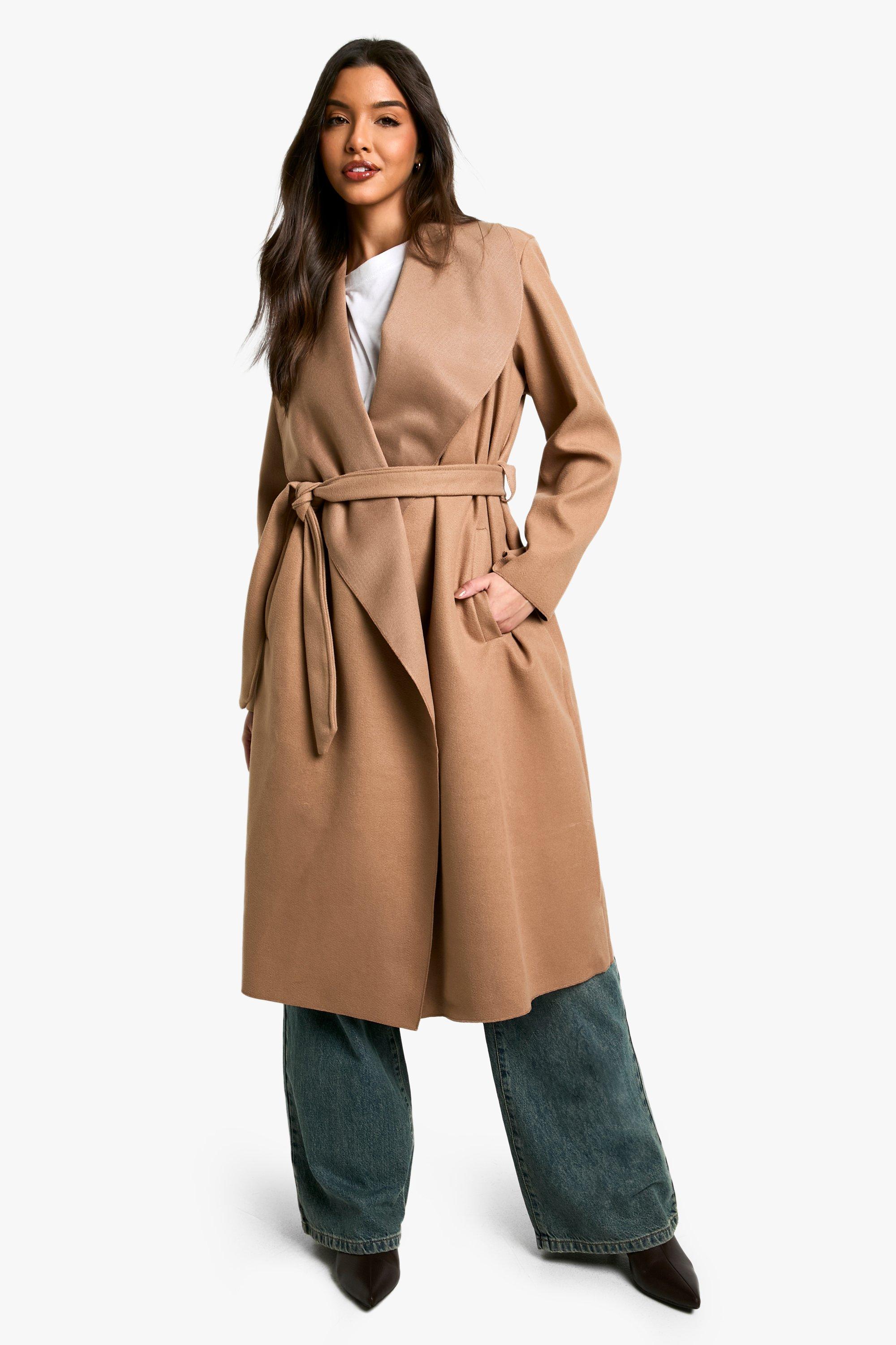 Belted Shawl Collar Coat boohoo UK