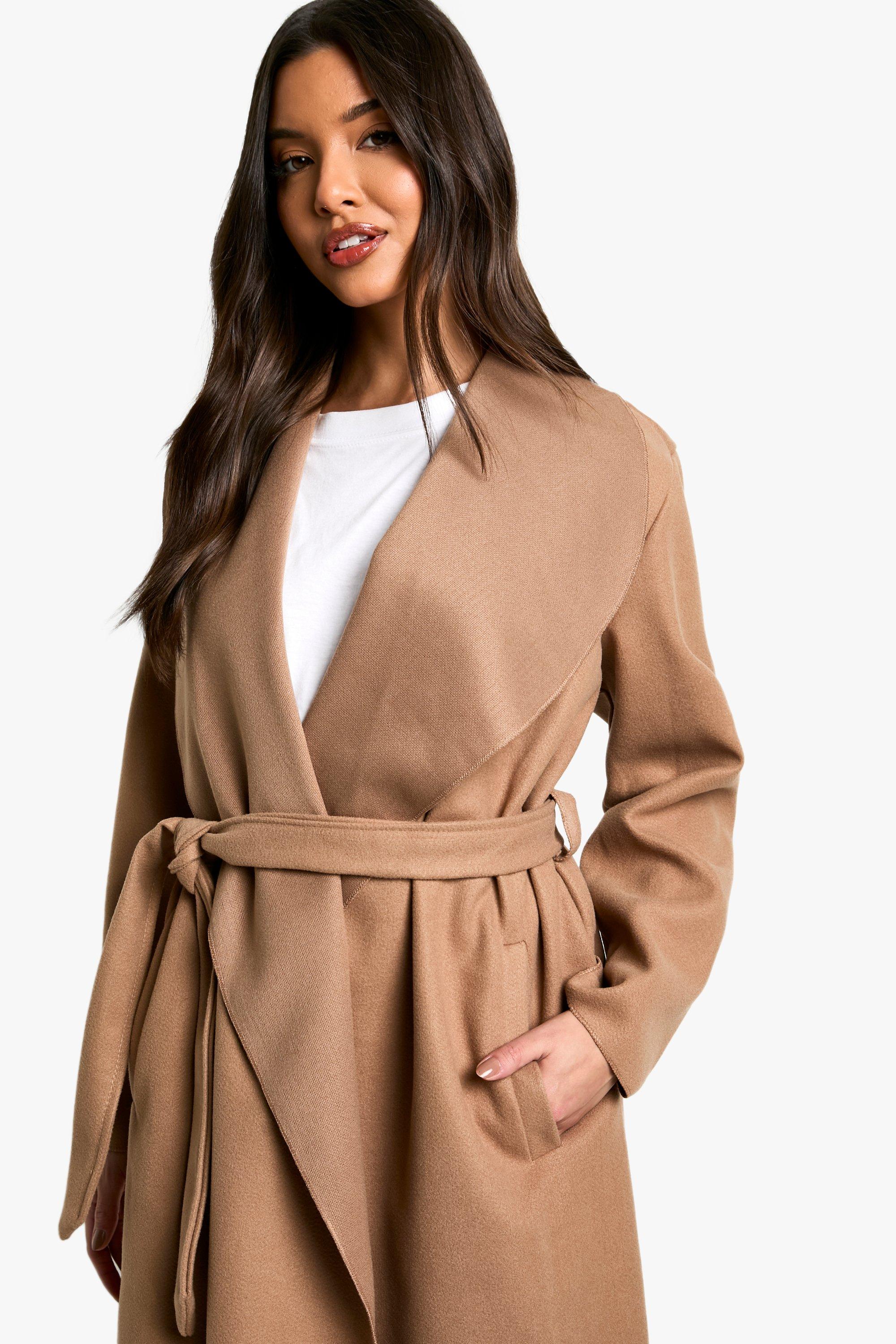 Camel Belted Waterfall Duster Coat