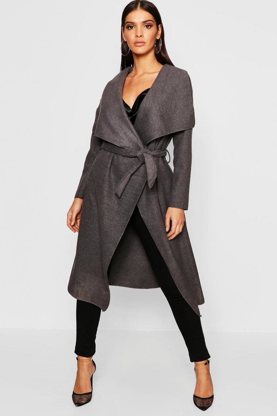 Charcoal Belted Waterfall Coat image number 1