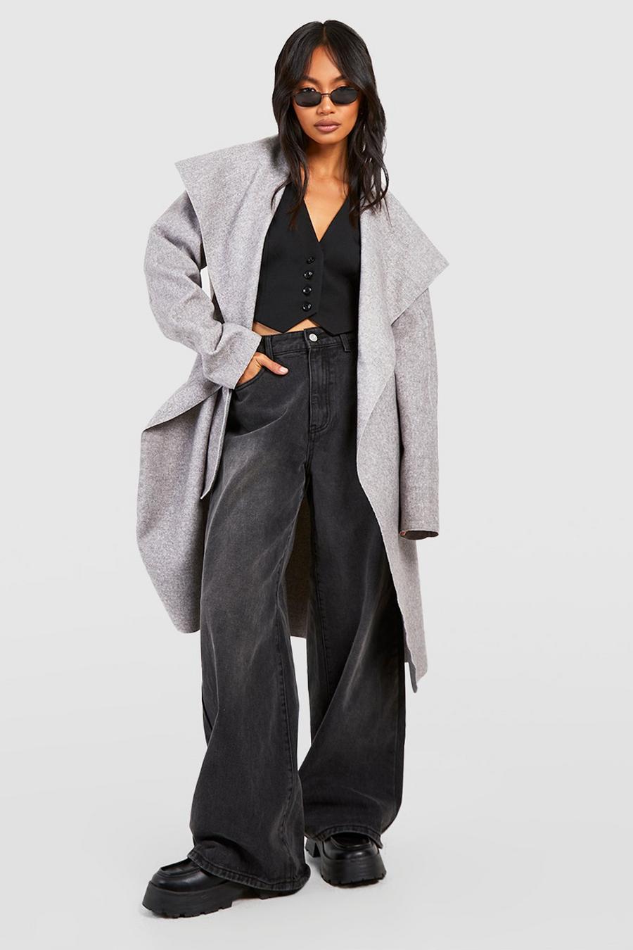 Grey Belted Waterfall Coat image number 1
