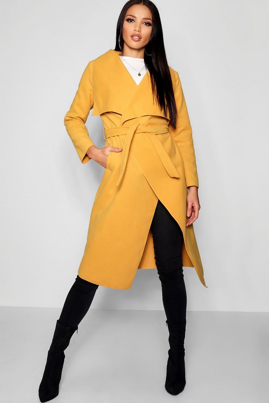 Mustard Belted Waterfall Coat image number 1