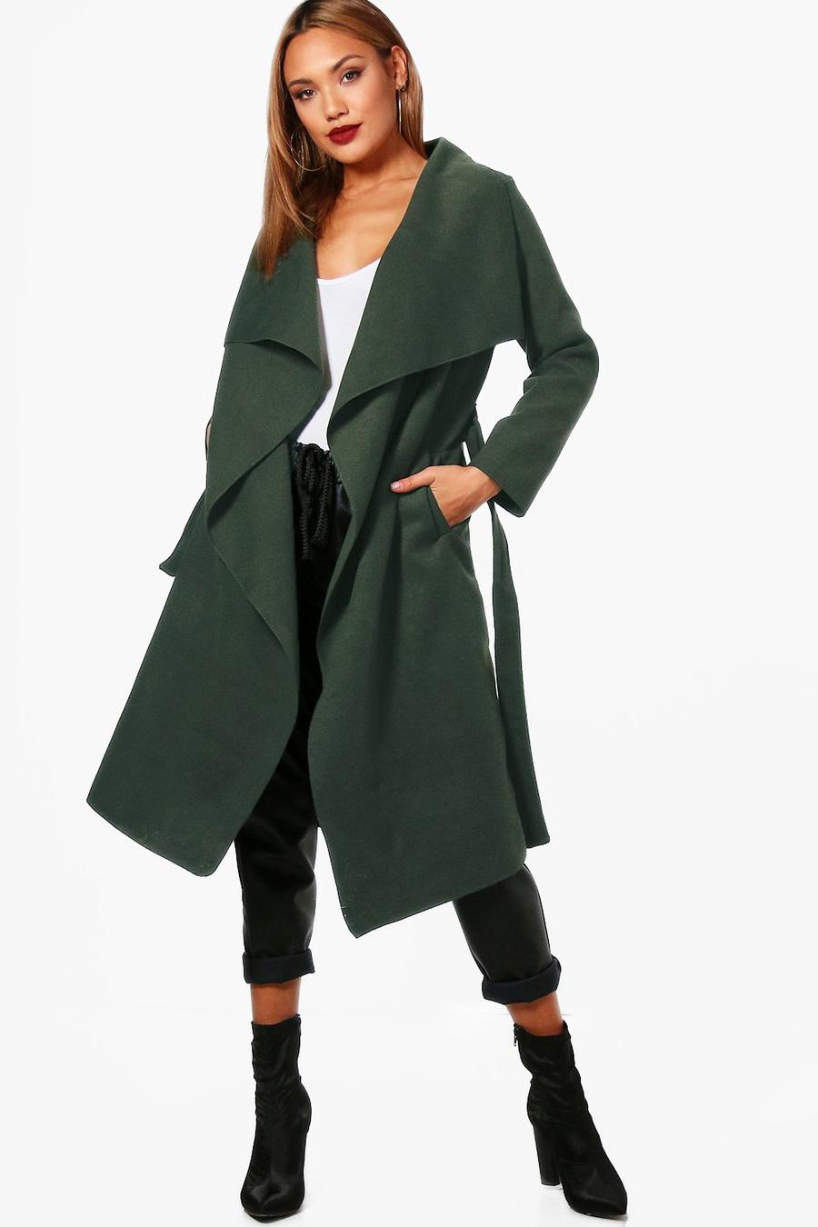 Olive Belted Waterfall Coat image number 1