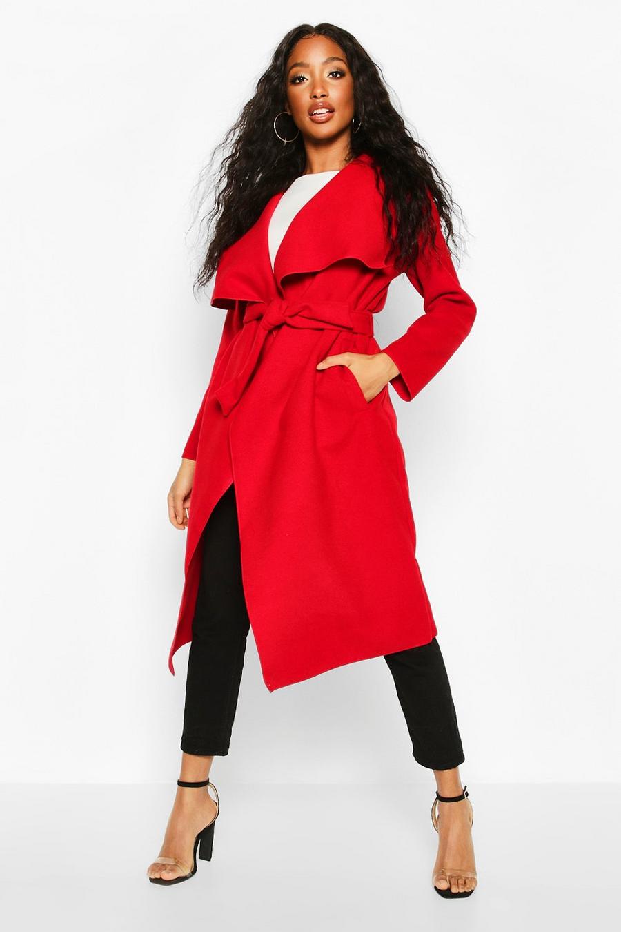 Red Belted Waterfall Coat image number 1