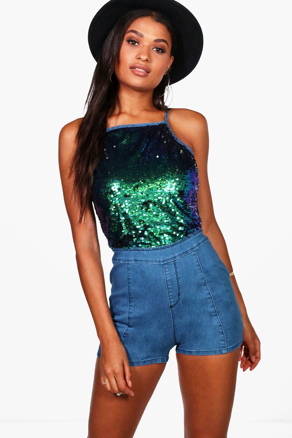 blue sequin playsuit