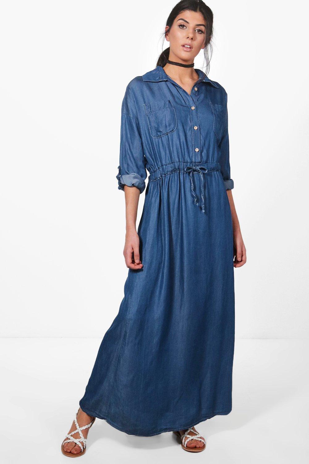 maxi denim dresses with sleeves