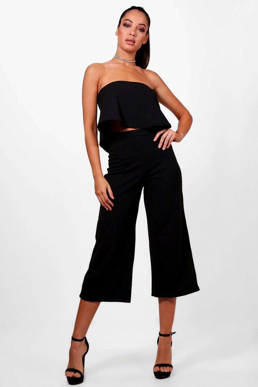 Black Tube Top & Culottes Two-Piece Set image number 1