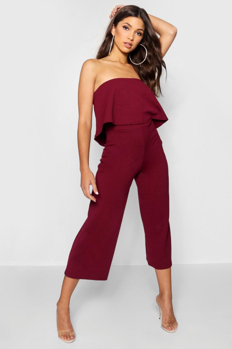 Burgundy Tube Top & Culottes Two-Piece Set image number 1