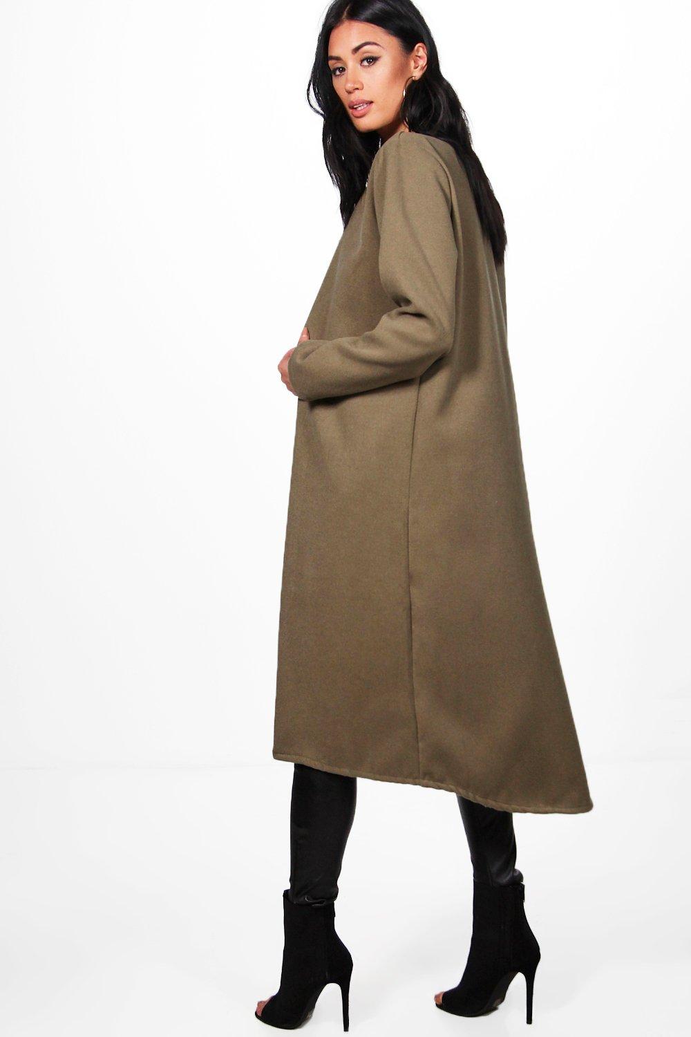 Camel collarless sale longline coat