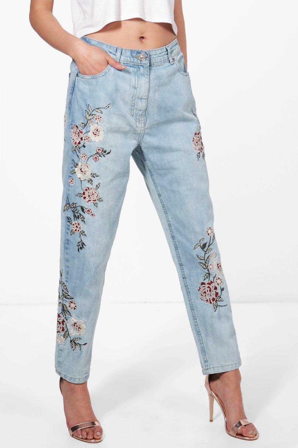 embroidered mom jeans