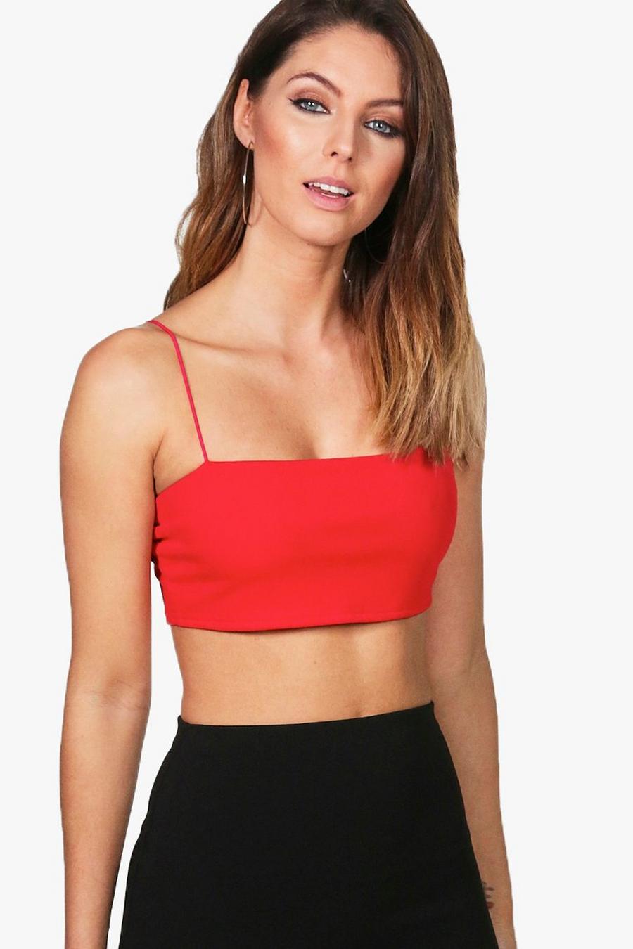 Red Square Neck Strappy Bandeau image number 1