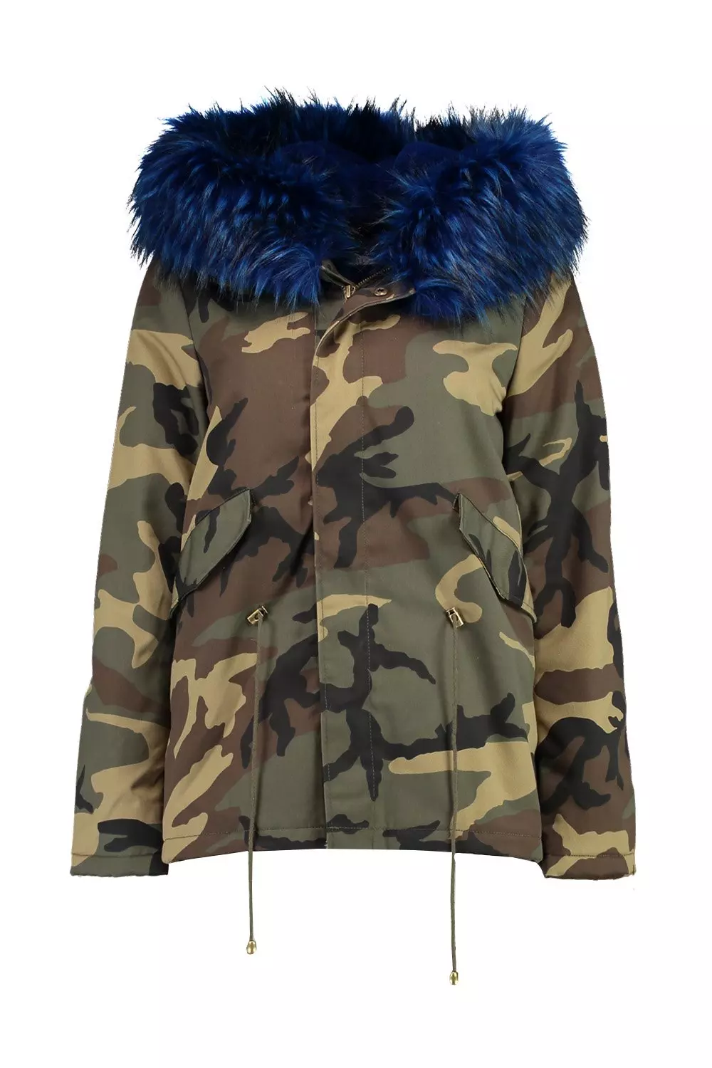 Camo jacket with shop blue fur hood