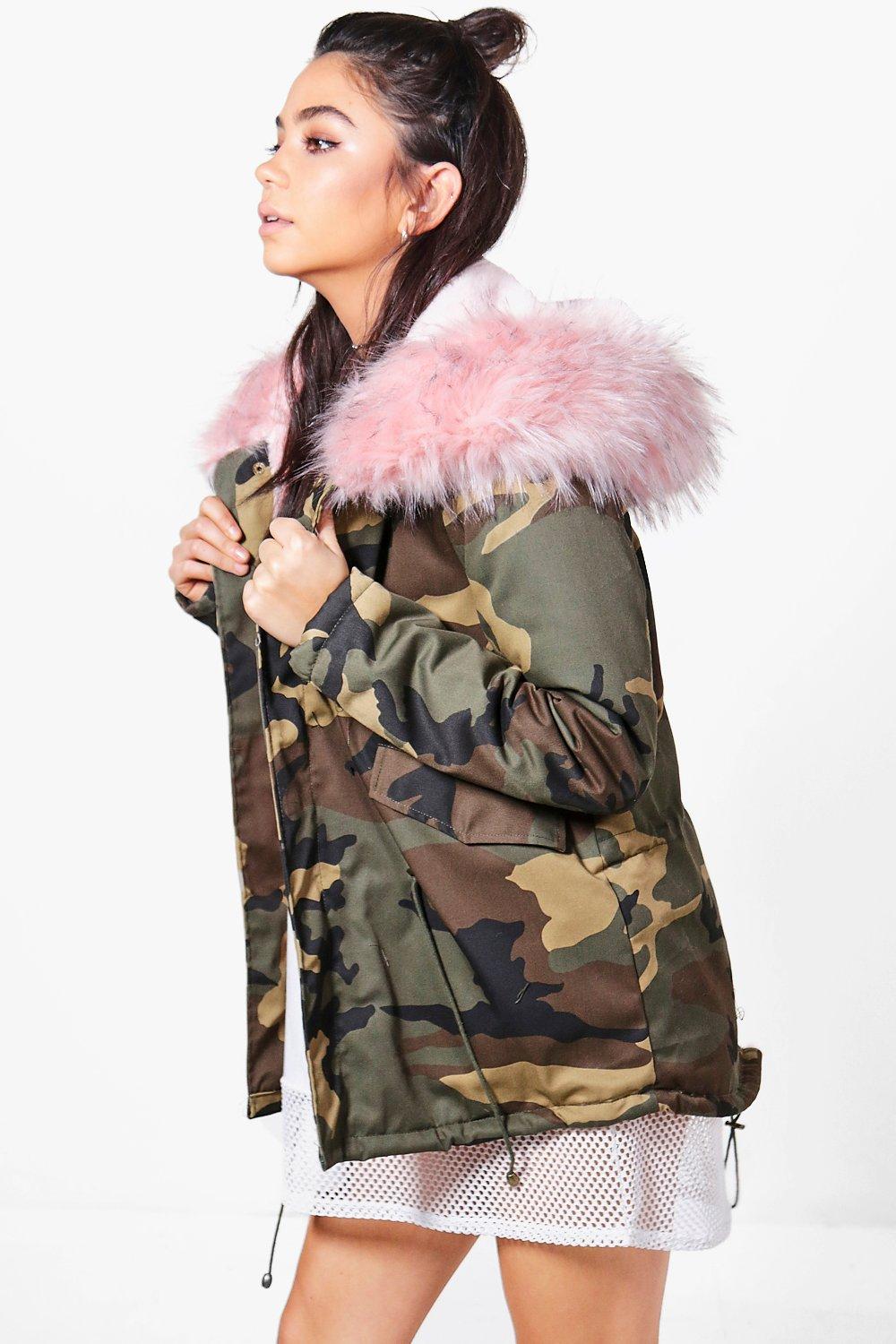 camo fur lined parka