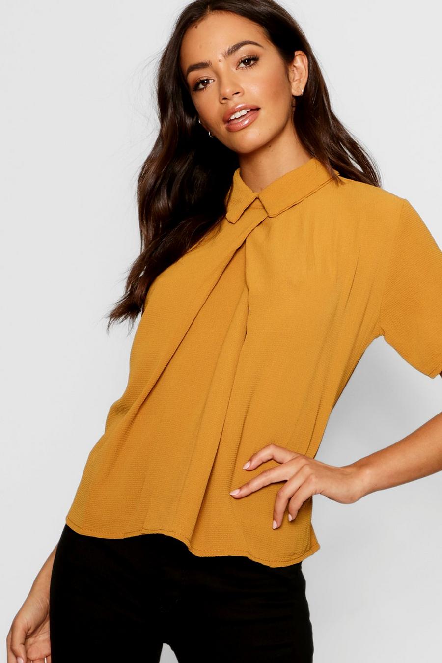 Mustard Short Sleeve Chiffon Blouse image number 1