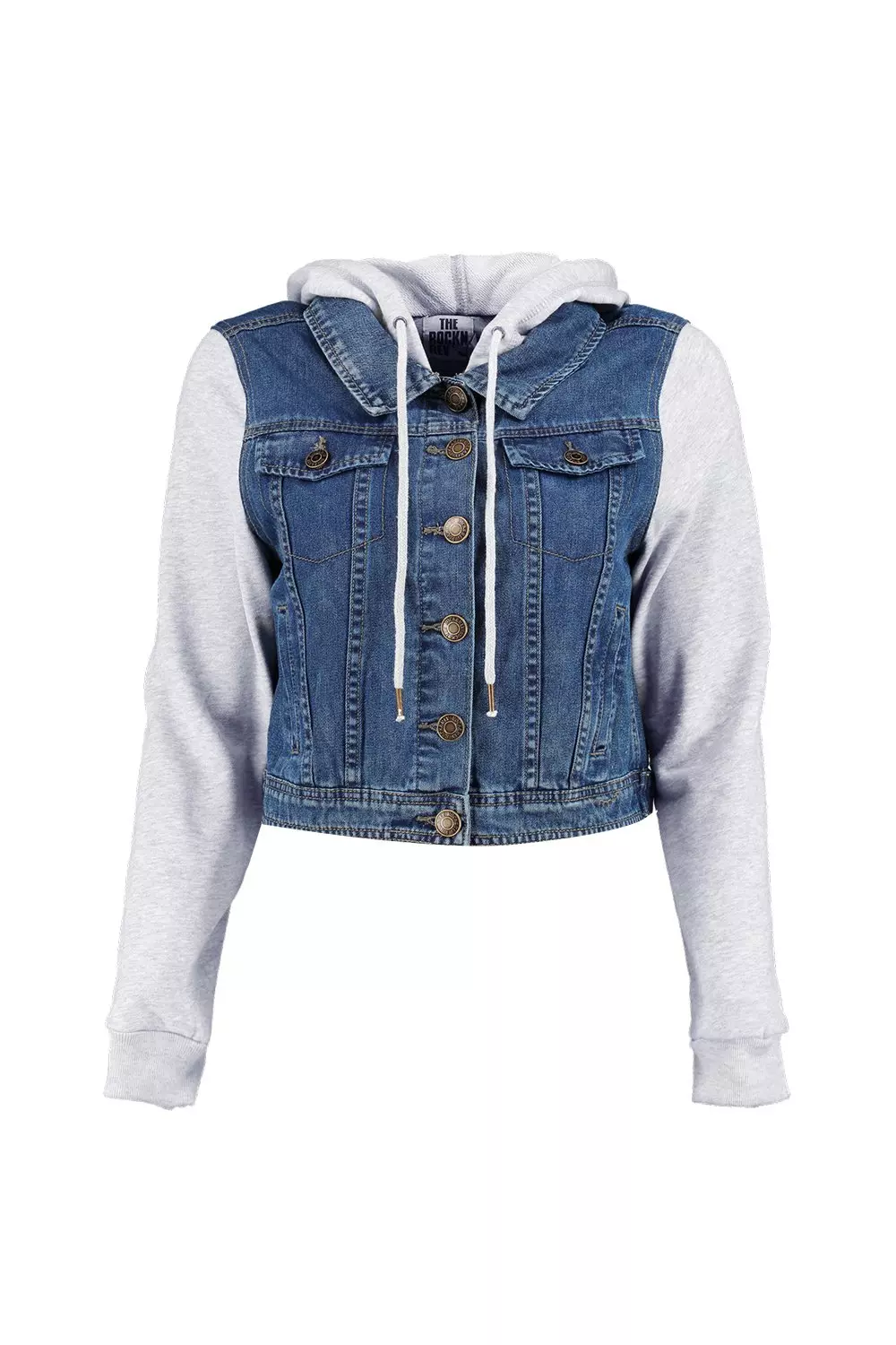 Jean jacket with sweatshirt sleeves and hood hotsell