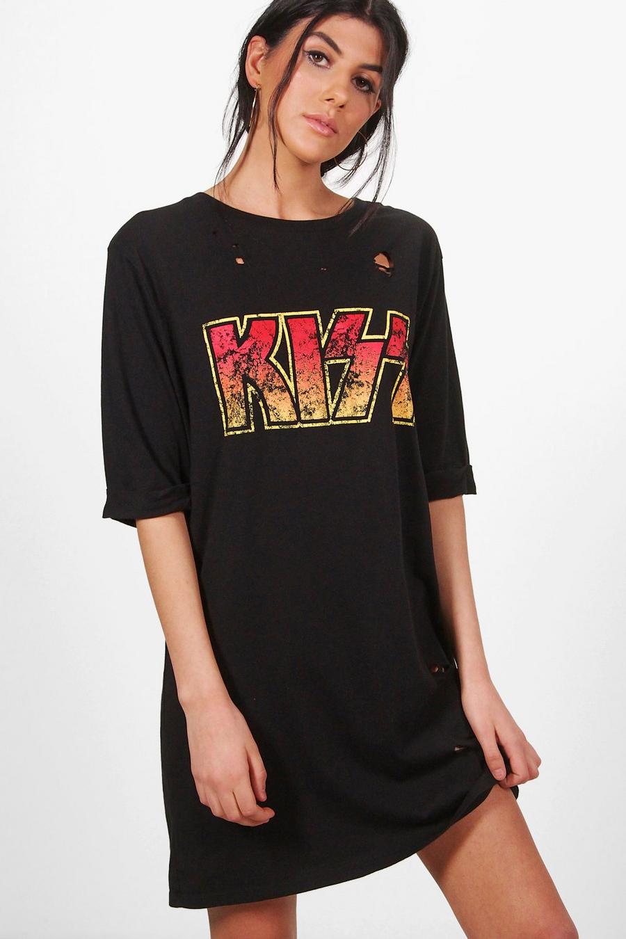 katie abito a T-shirt oversize effetto consumato con scritta kiss image number 1