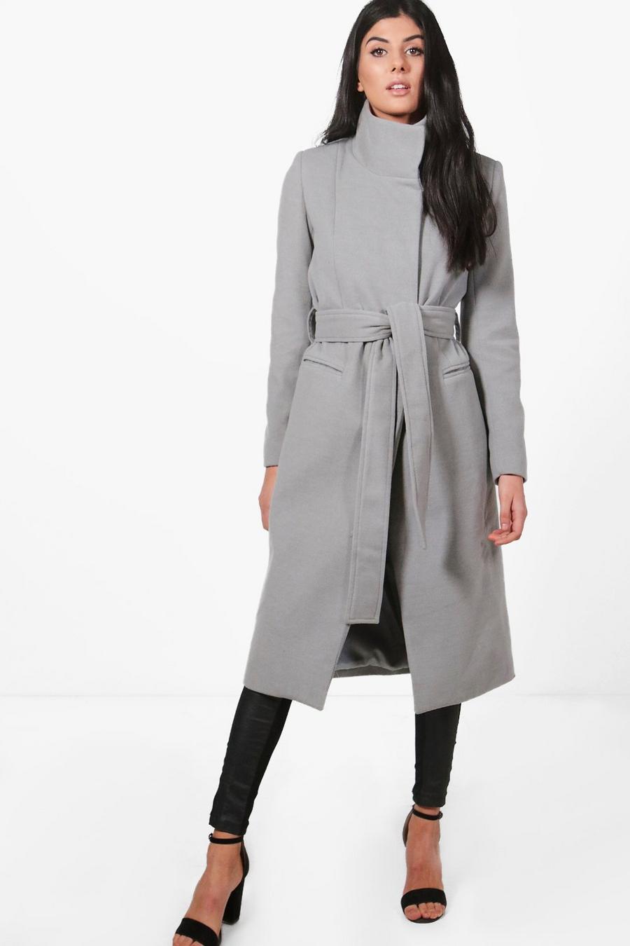 Grey Niamh Funnel Neck Wool Coat image number 1