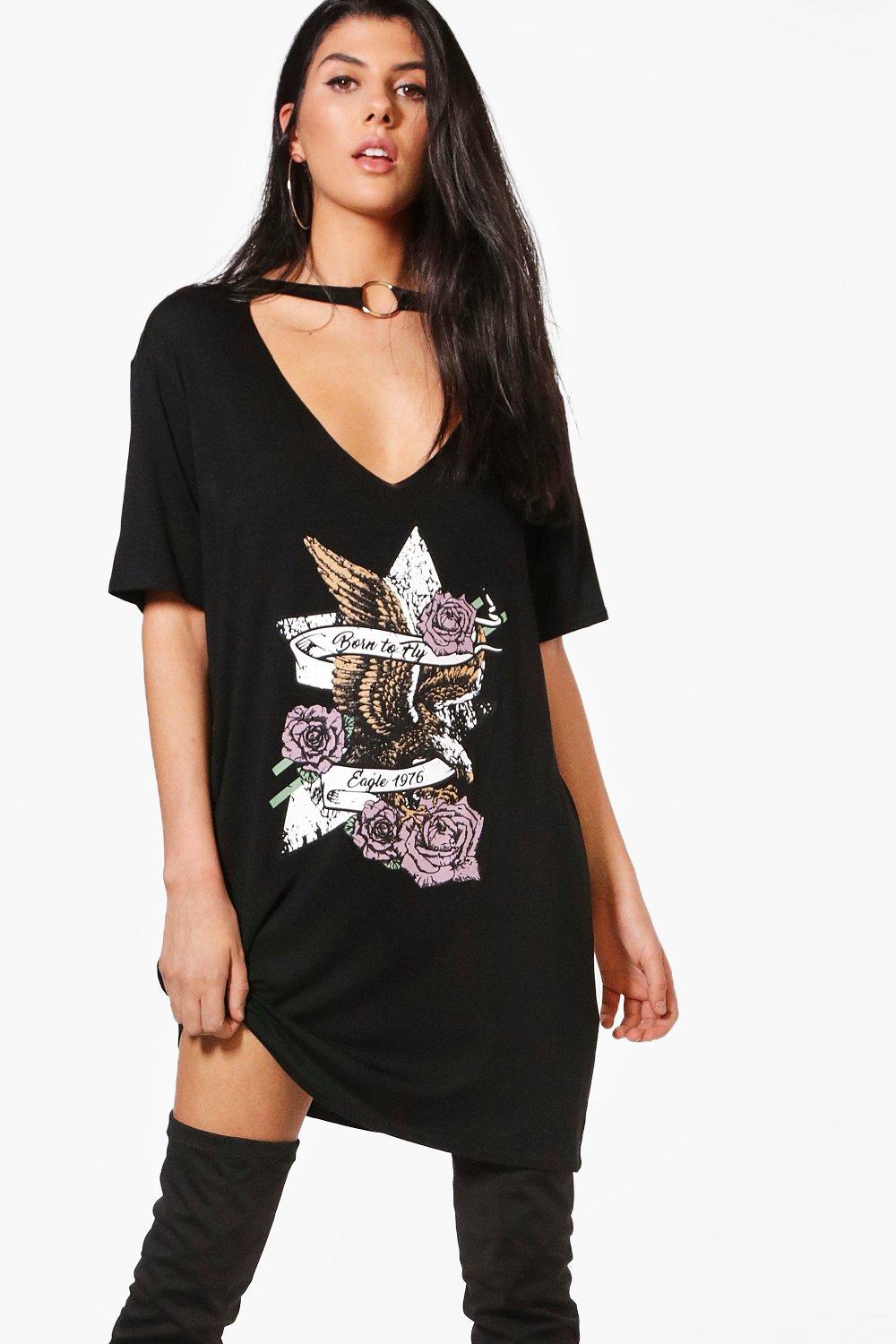 black v neck t shirt dress