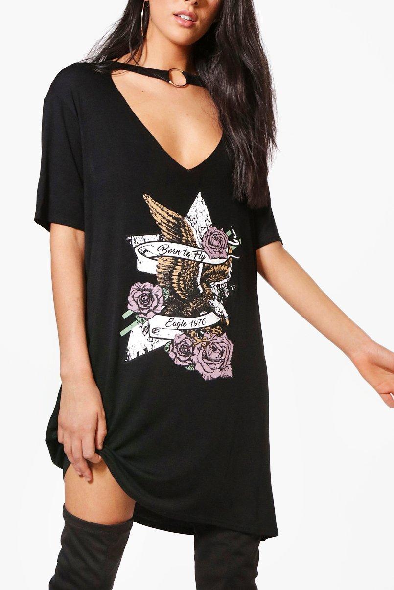 black t shirt dress v neck