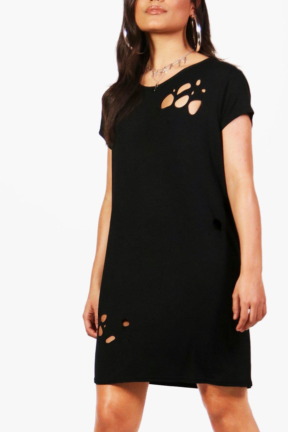 Black distressed t shirt dress deals