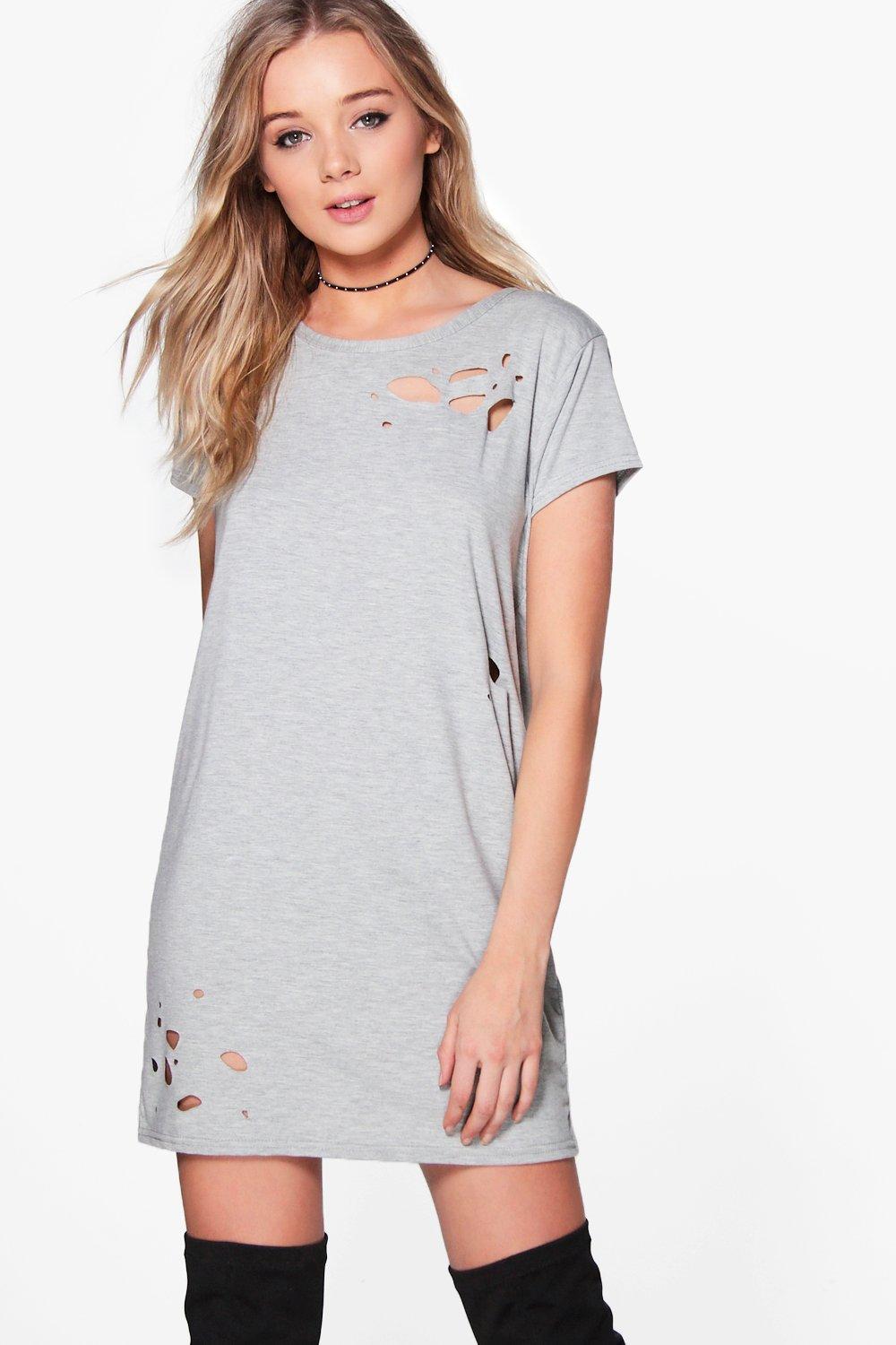 white distressed t shirt dress