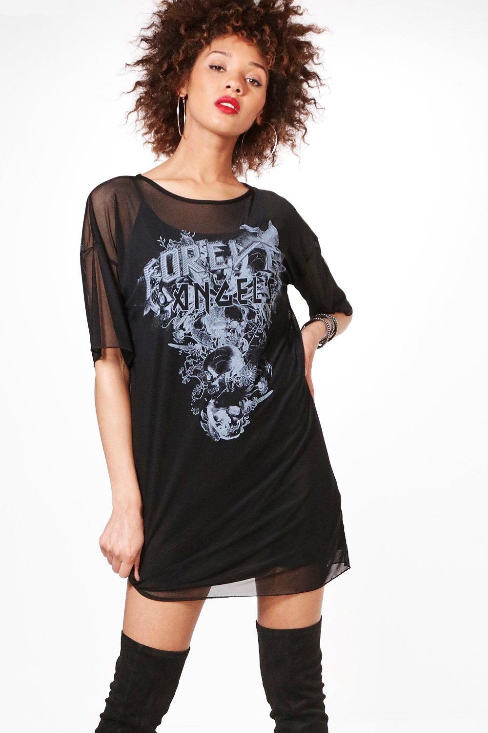 metallic mesh t shirt dress