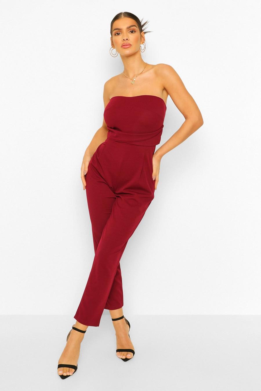 Berry red Bandeau Tailored Woven Slim Fit Jumpsuit image number 1