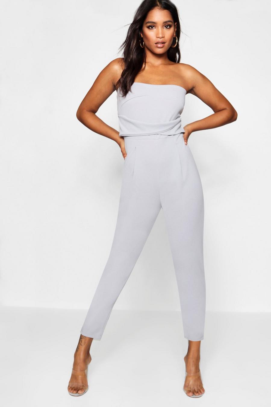 Grey Bandeau Tailored Woven Slim Fit Jumpsuit image number 1